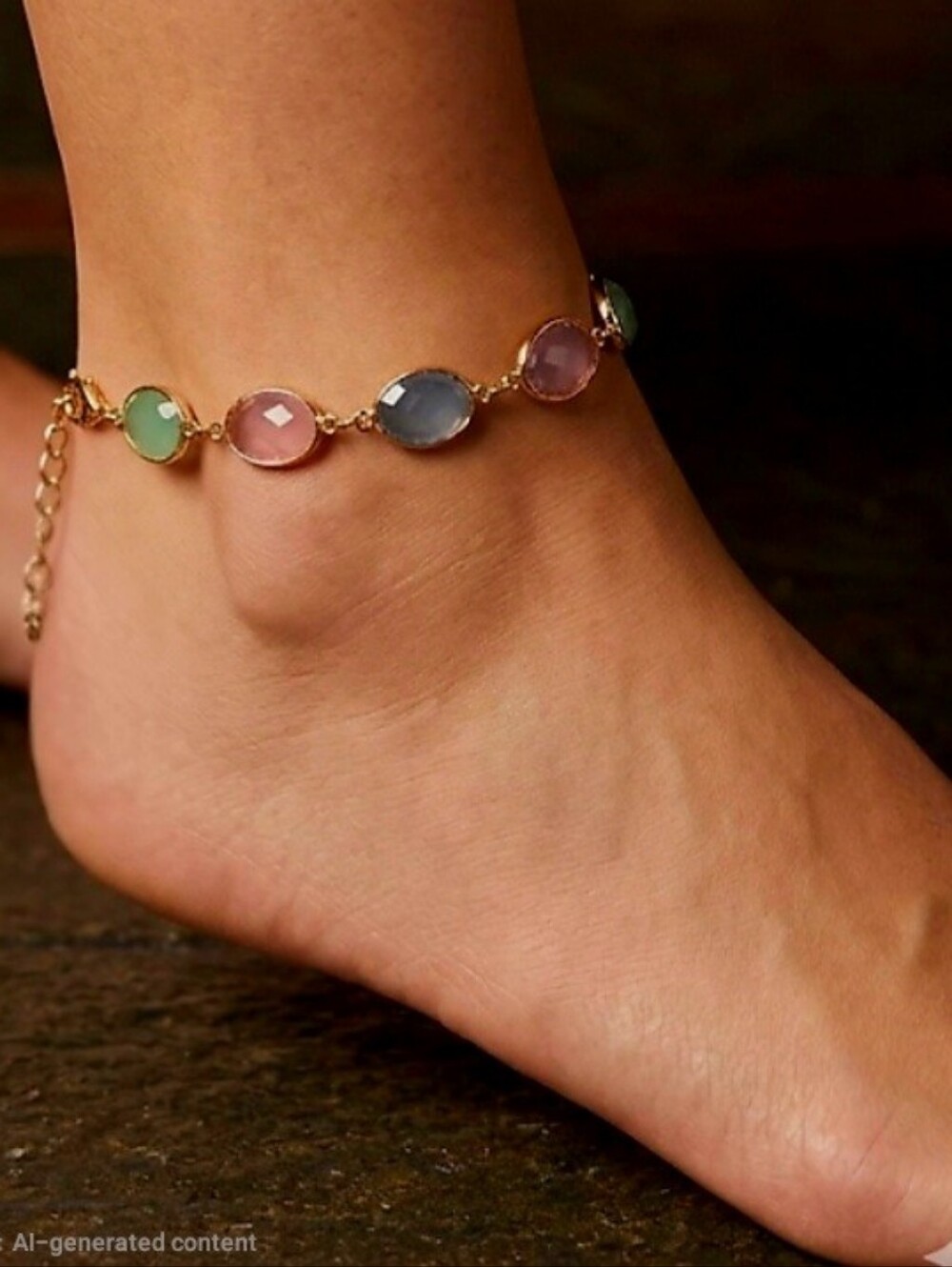 18K Gold Filled Pastel Multi-Stone Anklet - Womens Beach Jewelry